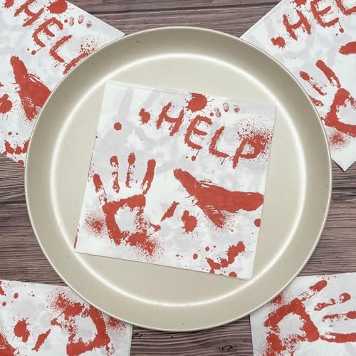 20 Pieces Bloody Napkins Red HELP Paper Napkins disposable Dinner Napkins for Halloween Get-together DIY Parties Horror Theme Birthday Halloween Party Decor