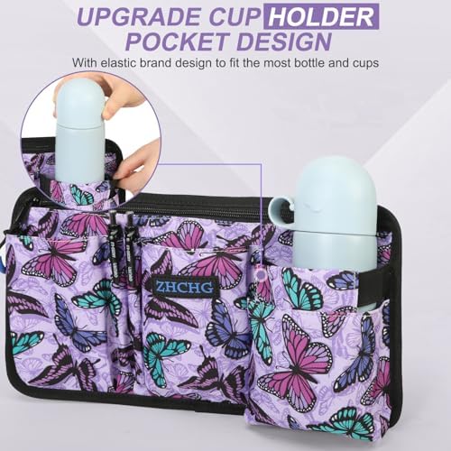 ZHCHG Wheelchair Side Bag with Cup Holder, Wheelchair Armrest Pouch Accessories for Walker, Rollator, Electric Scooter Wheelchairs, Ideal Gift for Mother's Day & Father's Day -Purple