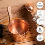 Hammered Copper Sauna Bucket & Ladle Set - Handcrafted Pure Copper Turkish Hammam Spa Accessory, Traditional Sauna Water Bucket with Wooden Handle, Polished Finish, Durable Artisan Design