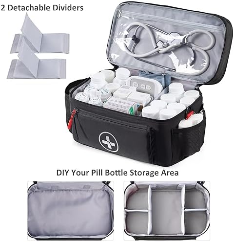 BAGSFY Travel Medicine Bag Organizer, Medical Bag Empty, Pill Bottle Organizer for Home, Large Medication Storage, Travel Carrying Case First Aid Kit Bags Empty, Emergency Kit.