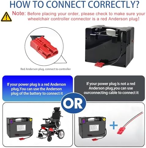 24V 12AH Electric Wheelchair Lithium Battery, Replacement Lead-Acid Batteries with Built-in 30A BMS, Anderson Connector - for 500-1000W Children's Toy Cars/Wheelchairs
