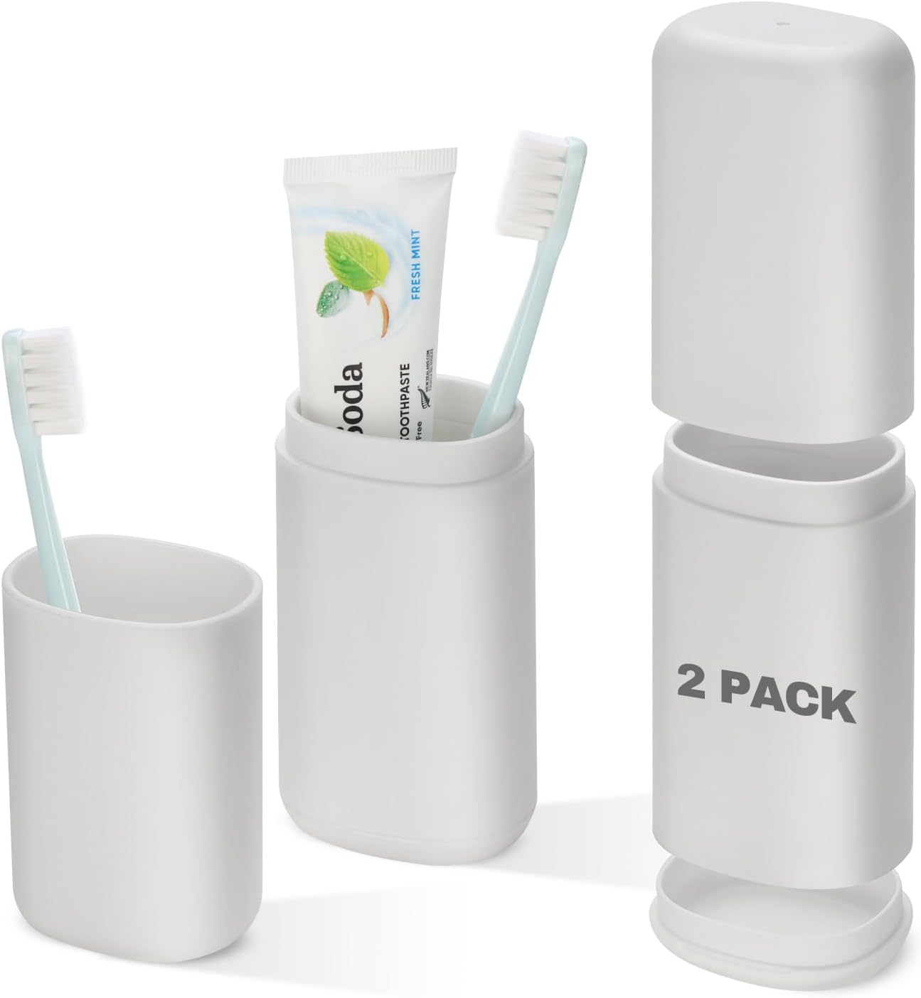 Travel Toothbrush and Toothpaste Case, 2 in 1 Gray Toothbrush Holder and Rinse Cup, Large Capacity Toothbrush Cup with Cover, Portable Toothbrush Holder for Traveling, Camping, Trip - 2PCS