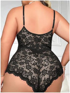 Milumia Plus Size Sexy Lingerie for Women Floral Lace Bodysuits with Chain Rhinestone Cut Out One Piece Nightgown Sleepwear