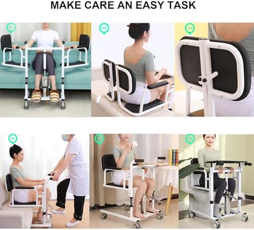 GeRRiT Patient Lift Transfer Chair for Home,180° Split Seat for Elderly,W/Potty,4 in 1 Height Adjustable Patient Transfer Chair for Seniors Elderly Handicapped,Bathroom Wheelchair (Black)