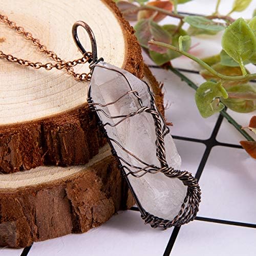 Bivei Life Tree Copper Wire Wrapped Crystal Necklace Chakra Pendant Natural Stone Quartz Reiki Jewelry Gift for Women