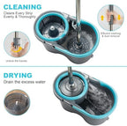 JOYMOOP Spin Mop and Bucket with Wash and Wringer Set, 360° Mop Head & Telescopic Handle, 6 Reusable Microfiber Pads, Wet and Dry Use, Hands-Free Cleaning for Hardwood, Tile, Laminate Floors & Walls