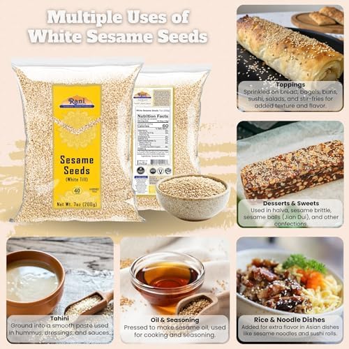 Rani Sesame Seeds Whole White, Hulled (Till) 7oz (200gm) ~ All Natural | Gluten Friendly | NON-GMO | Vegan | Indian Origin