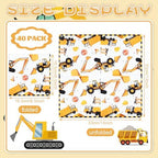 40 Pack Construction Party Paper Napkins – 13 x 13 Inches Disposable Napkins with Excavator, Dump Truck, Cement Mixer, and Traffic Sign Designs for Birthday Parties and Construction-Themed Events