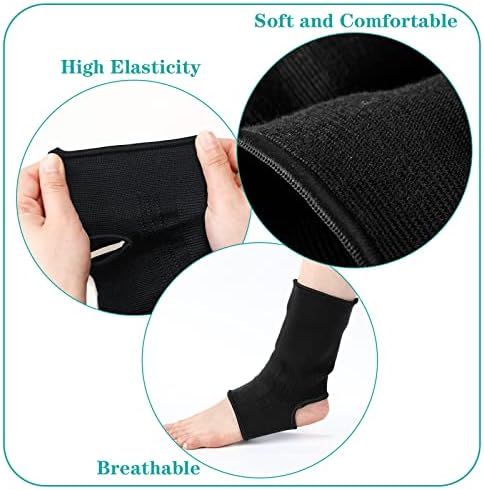 Geyoga 2 Pairs Muay Thai Ankle Support Compression Ankle Sleeve Boxing Foot Braces for Men Breathable Women Foot Wraps Support for Martial Arts Kickboxing Gym Running, L Size(Black)