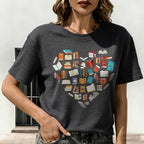 Valentine's Tshirt Women Cute Love Heart Graphic Tees Funny Cassette Tape Letter Print Splicing Short Sleeve Lover Tee Tops