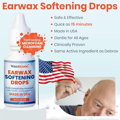 WaxBgone ® Ear Wax Removal Drops – Ear Cleaner Drops for Clogged Ears & Ear Relief, Non-Irritating Ear Wax Softener, Ear Wax Dissolving Drops for Kids & Adults, 0.5 fl oz (15ml)