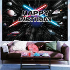 Space Themed Birthday Backdrop Banner 7x5ft, Outer Space Galaxy Background for Kids Birthday Party Decorations, Photo Booth Backdrop, Cosmic Party Supplie