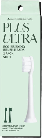 PLUS ULTRA Sonic Electric Toothbrush Replacement Heads 2 Pack – Compatible Click-On Brush Heads – Soft Bristles for Sensitive Teeth – Made with Recycled Plastic – Eco-Friendly