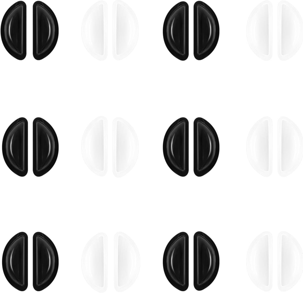 12 Pairs Soft Silicone Adhesive Eyeglass Nose Pads Non Slip with 3.5 Mm/ 0.4 Inch Thickness Air Bag for All Type Full Plastic Frames, Sunglasses, Reading Glasses(Black+Clear)