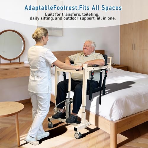 Patient Lift Transfer Chair, Hydraulic Alloy Transfer Chair for Seniors, Foldable & Portable with 32"–40" Lift Range, 300 lb Capacity, Dual Cushions for Toilet, Bed, Sofa, Wheelchair, and Car Use