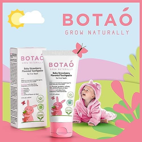 Fluoride Free Baby Toothpaste | Strawberry Flavored - Organic Training Natural Toddler Toothpaste for Toddlers | EWG Verified, Vegan, SLS Free, Safe to Swallow, Aloe Vera -1.7Oz