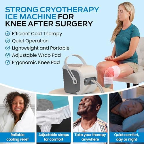 Cold Rush Therapy Ice Machine - Cryotherapy System for Pain Relief & Cold Compression - Post-Surgery & Injury Recovery - with Interchangeable Replacement Cryo Cuff Pads (with Knee Pad)