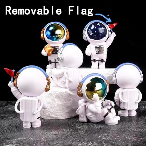 Gradient Astronaut Statues Set of 3, Spaceman Sculpture Figurines Outer Space Theme Decor for Nursery Room Cake Topper
