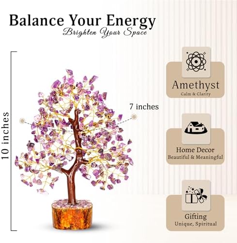 YATSKIA Amethyst Crystals Tree of Life - Stones and Crystals - Bonsai Tree - Good Luck Gifts for Women - Meditation Accessories - Chakra Stones Decor