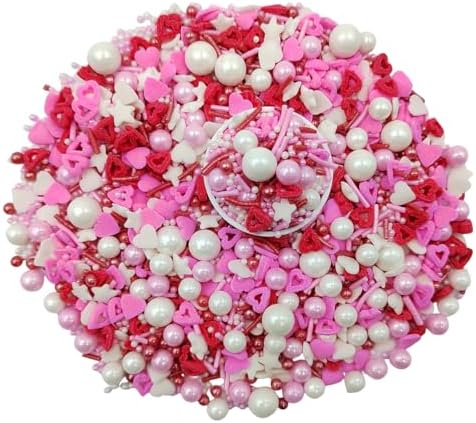 Edible Heart Sprinkles Red White and Pink Sprinkles Mix with Pearl Decorations Hearts Cake Decorations Cupcake Toppers Baking Cookie Decorating Ice Cream Toppings Celebration Valentines Decoration