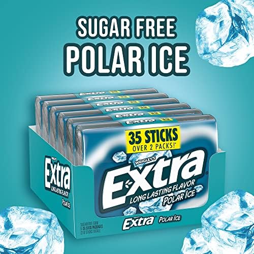EXTRA Polar Ice Sugar Free Chewing Gum, Party Favors, Gum Packs Bulk, with Strong Mint Flavor for Freshening Breath, 35 Ct (6 Pack) Individually Wrapped Packs for Long Lasting Freshness
