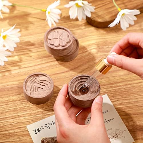 Zhehao 4 Packs Wood Essential Oil Diffuser Small Passive Oil Diffusers Aromatherapy Round Wooden Grain Portable Air Freshener for Car Aromatherapy Home Office Bathroom(Brown)