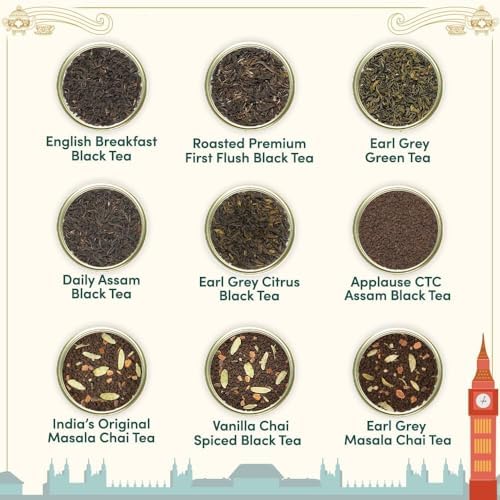 VAHDAM Weekend in London Tea Gift Set for Mom | Mother’s Day Gift Travel Edition Gift Box | 9 Varieties of Chai & Black Tea | Gluten-Free, Non-GMO | Gift for Women