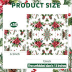 50 Pcs Christmas Poinsettia Paper Napkins, Disposable Holiday Cocktail Napkin with Red Flower, Holly, Pinecone, and Berry Design for Xmas Dinner, Winter Birthdays, Weddings, Seasonal Table Decorations