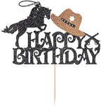 Western Cowboy Cake Topper - Glitter Theme Happy Birthday Party Decoration, Baby Shower & Boy/Girl Birthday Party Decoration Supplies