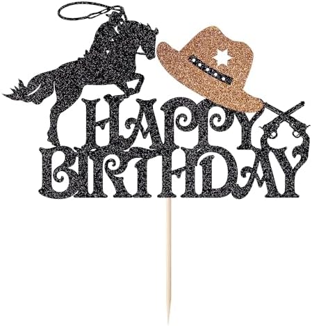 Western Cowboy Cake Topper - Glitter Theme Happy Birthday Party Decoration, Baby Shower & Boy/Girl Birthday Party Decoration Supplies