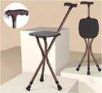 HYHMJ-Height Adjustable Aluminium Cane Seat Magnetic Therapy Grip with Spin LED Light Non-Slip Rubber Feet Tripod Walking Stick and Seat,Brass