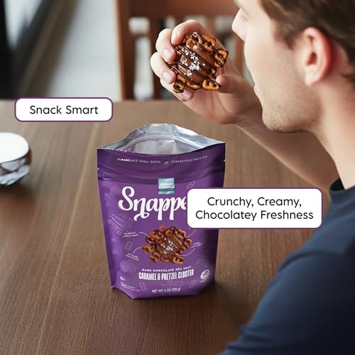 Edward Marc Dark Chocolate Sea Salt Caramel & Pretzel Cluster- Crunchy snappers- Gourmet Chocolate Gift - 6 oz Bag - (6 Pack)
