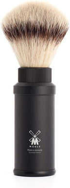 MÜHLE Travel Black Aluminum Silvertip Fibre Shaving Brush - Portable Synthetic Luxury Shave Brush for Men, Rich Lather