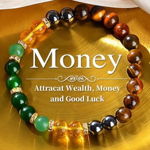 Money Attraction Bracelets for Women & Men Natural Crystal Tiger's Eye Black Yellow Tourmaline Onyx Attracts Money Bracelet