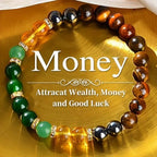 Money Attraction Bracelets for Women & Men Natural Crystal Tiger's Eye Black Yellow Tourmaline Onyx Attracts Money Bracelet