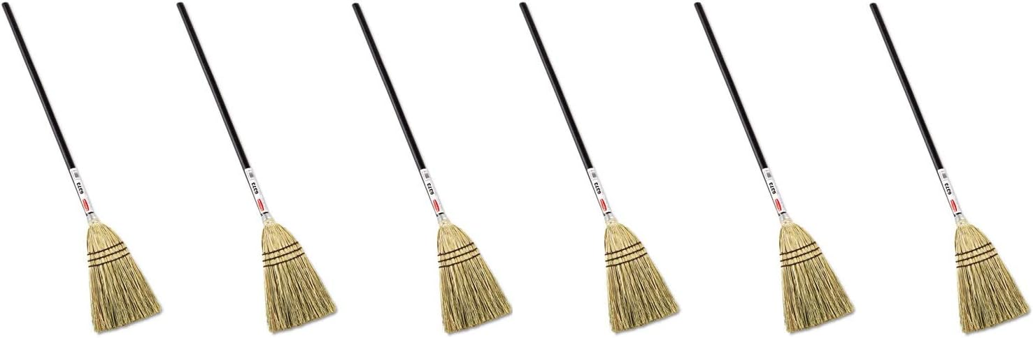 (6 Pack Value Bundle) RCP6373BRO Lobby Corn-Fill Broom, 38-in Handle, Brown