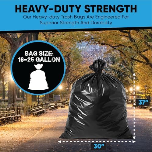 16-25 Gallon Trash Bags – Bulk 520 Count – Medium-Large Black Garbage Bags, One Size Fits 16, 20, 25 Gal Trash Can Liners for Bathroom, Kitchen, Home, Office & Commercial – Tear-Off Roll