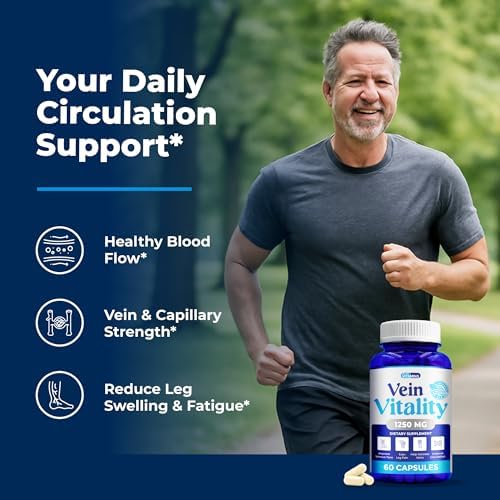 We Like Vitamins Vein Vitality 1250mg Diosmin Hesperidin Complex for Varicose Veins Treatment, Horse Chestnut, Butchers Broom, Bioflavonoids - Supports Blood Circulation for Leg Veins- 60 Capsules