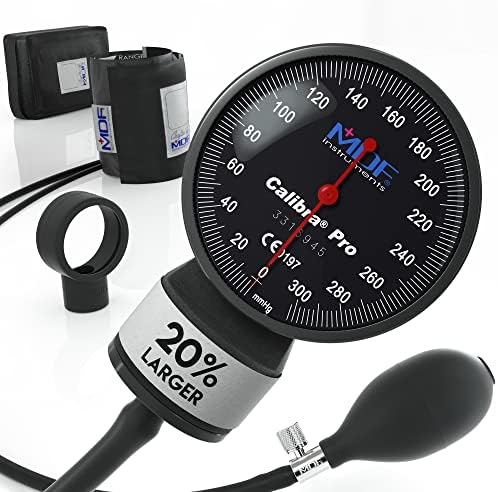 MDF Instruments Extra Large Gauge Calibra Pro Aneroid Sphygmomanometer + MDF Latex-Free Large Adult Replacement Blood Pressure Monitor Cuff D-Ring - Double Tube