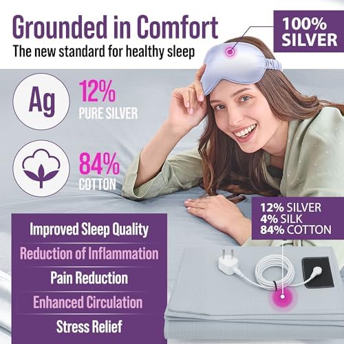 Grounding Sheet Set - Queen Size, Cloud Gray Fitted & Flat Sheets with Pillowcases - 12% Silver Fiber, 4% Silk, 84% Cotton - Quality Certified Conductive Bed Grounding Kit for Better Sleep