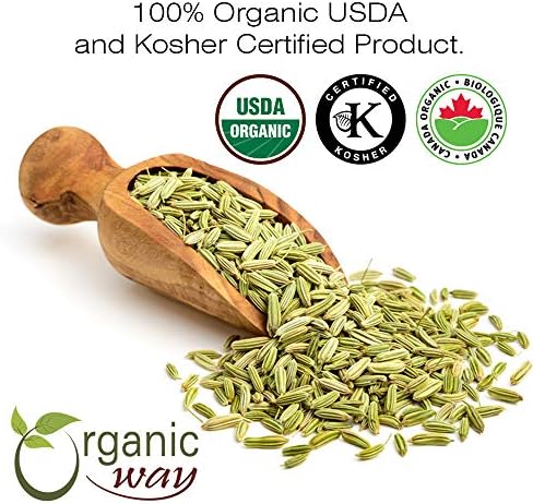 Organic Way Fennel Seed Whole (Foeniculum vulgare) - Improve Digestion | Organic & Kosher Certified | Raw, Vegan, Non GMO & Gluten Free | USDA Certified | Origin - India (1LBS / 16Oz)