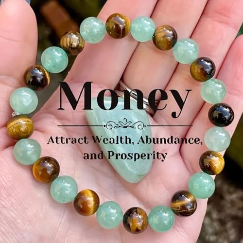 Money Attraction Bracelet For Women Men, Triple Protection Spiritual Mood Energy Good Luck Beaded Feng Shui Wealth Success Green Aventurine Tiger Eye Natural Stone Handmade Jewelry Gift