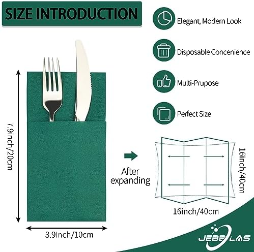 JEBBLAS 50Pack Christmas Dinner Napkins with Built-in Flatware Pocket, 16x16inches, Cloth Like Napkins, Linen-Feel Disposable Hand Napkins for Kitchen, Parties, Weddings, Dinners or Events, Xmas