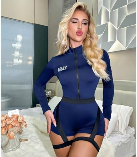 JasmyGirls Halloween Cop Costume for Women Anime Police Bodysuit Cosplay Outfits for Adult