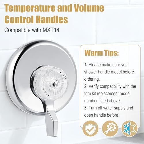 Dreyoo Temperature and Volume Control Handles Compatible with Mixet MXT14, Temperature Lever and Volume Control Handles Compatible with Mixet for Single Handle Tub and Shower Faucet (Clear)