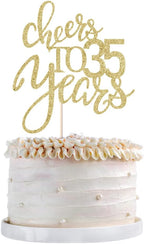 Gold Glitter Cheers to 35 years Cake topper, Happy 35th Birthday Cake Decorations,Perfect for 35 Years Cake Decorating,Wedding/Anniversary Party Decorating supplies.