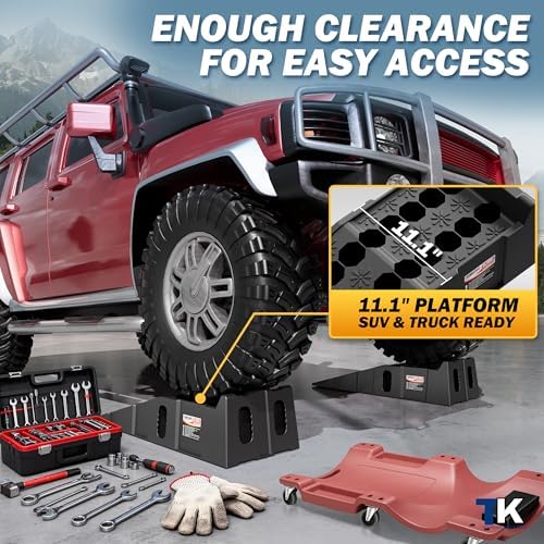 Car Ramps for Oil Changes and Vehicle Lift, 7.1 Inch Lift, 11.1 Inch Wide Tire Heavy Duty Ramps for SUV & Truck, 16,000 lbs Capacity, 2pcs