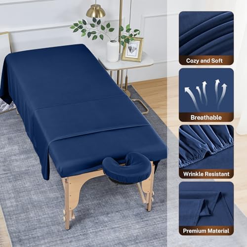 4 Sets Premium Microfiber Massage Table Sheets Set, 3 Piece Set Ultra-Light Massage Table Cover, Soft Massage Sheets Sets Include Flat Sheet, Fitted Sheet, and Massage Face Rest Cover, Blue