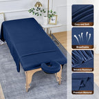 4 Sets Premium Microfiber Massage Table Sheets Set, 3 Piece Set Ultra-Light Massage Table Cover, Soft Massage Sheets Sets Include Flat Sheet, Fitted Sheet, and Massage Face Rest Cover, Blue