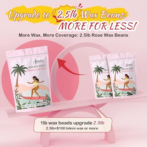 Ajoura 2.5LB Wax Beads for Hair Removal, Rose Hard Wax for Coarse Hair, Perfect for Brazilian, Bikini, Eyebrow, Legs, Facial, and Full Body Waxing, At-Home Wax Refill for Women and Men